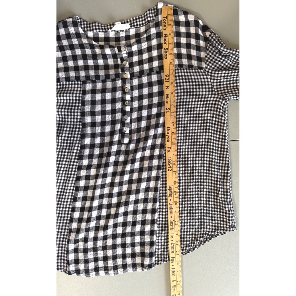 Jane + Delancey Womens Gingham Checkered Henley Blouse Black White Large - Picture 5 of 10